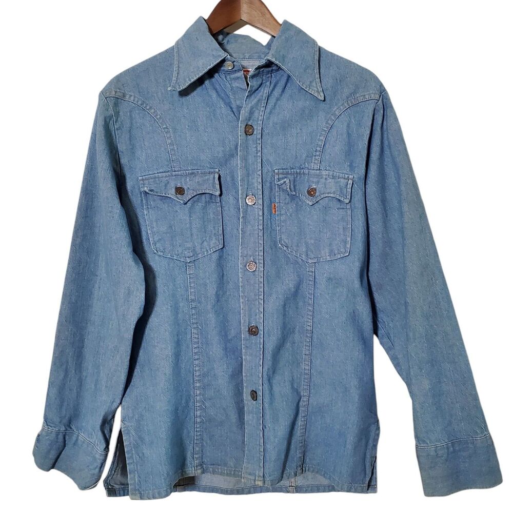 Vtg 70s Levi’s Orange Tab Denim Jacket M Snap Front USA Western Lightweight Mens